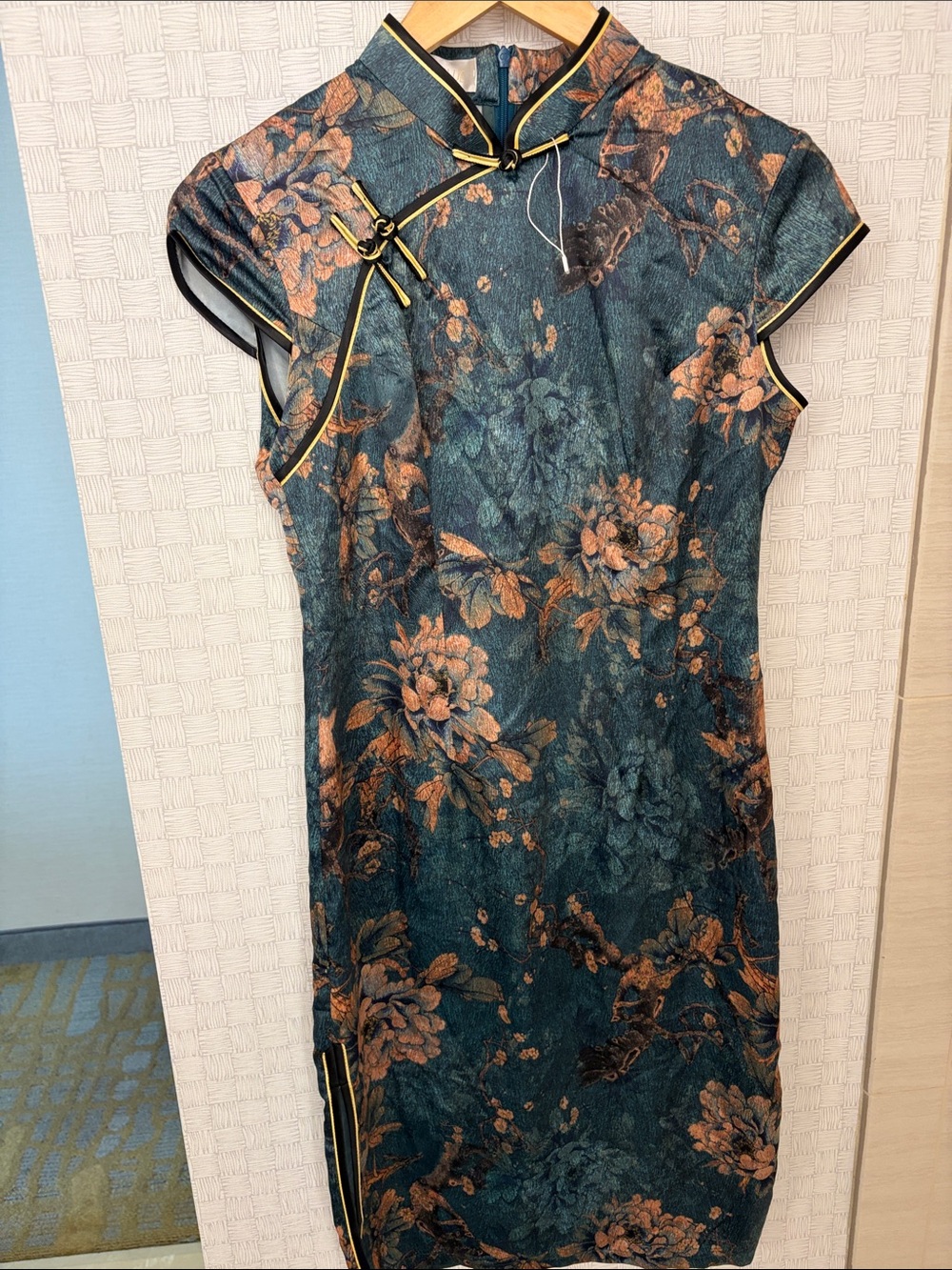 NWOT Bitablue Chinese Floral Mandarin Collar Sheath Dress - Teal and Copper